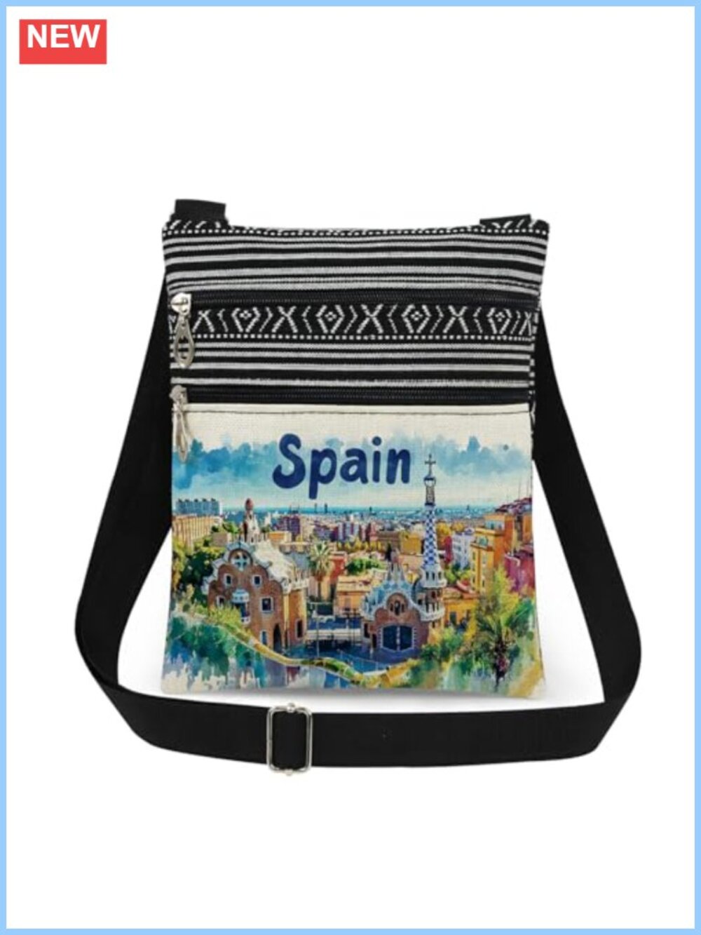 Polyester Spain Crossbody Bag Adjustable Strap Double Zip Purse